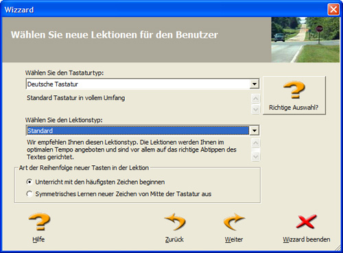 Neue Lektionen für den Benutzer auswählen